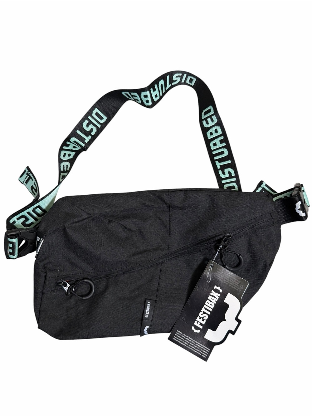 DISTURBED Black Belt Bag with Mint Logo Strap